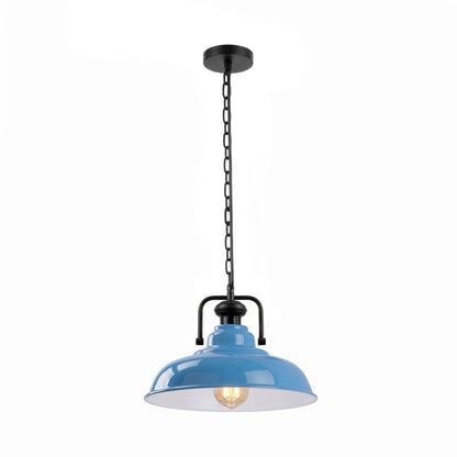 Industrial Chain Pendant Light – Black Yoke Holder, Metal Shade, E27 - Black & White, Gloss Metal 32 cm Cyan Blue, Without Bulb