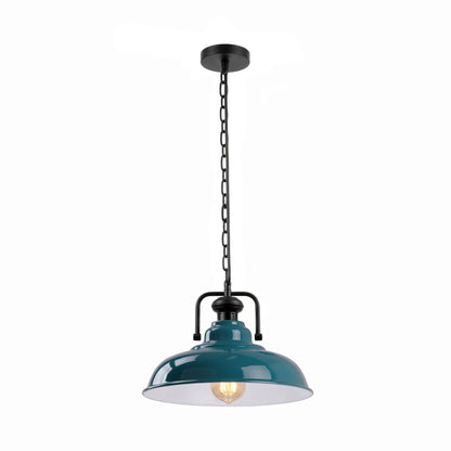 Industrial Chain Pendant Light – Black Yoke Holder, Metal Shade, E27 - Black & White, Gloss Metal 32 cm Light Blue, Without Bulb