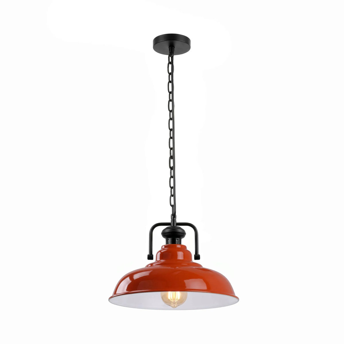 Industrial Chain Pendant Light – Black Yoke Holder, Metal Shade, E27 - Black & White, Gloss Metal 32 cm Orange, Without Bulb