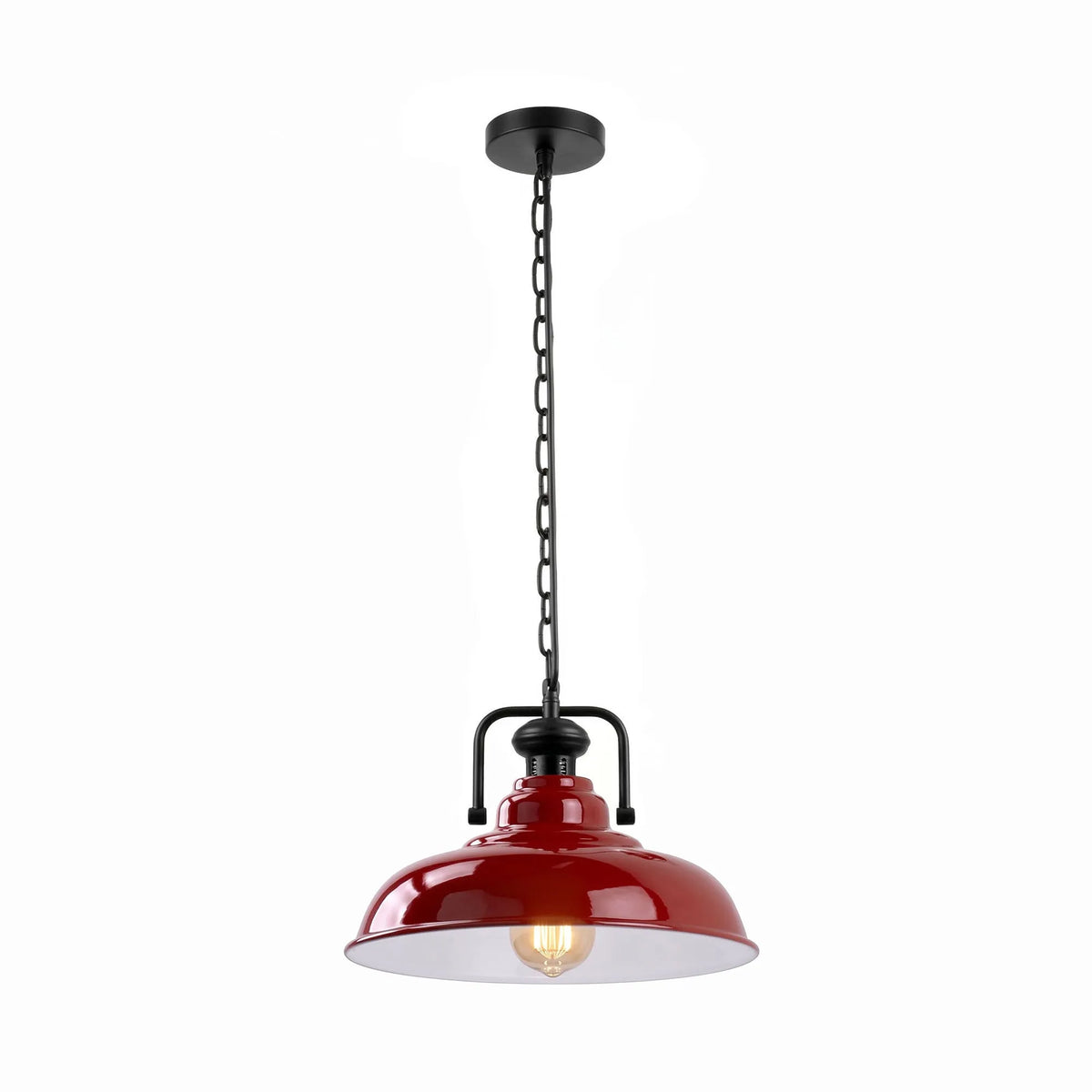 Industrial Chain Pendant Light – Black Yoke Holder, Metal Shade, E27 - Black & White, Gloss Metal 32 cm Red, Without Bulb