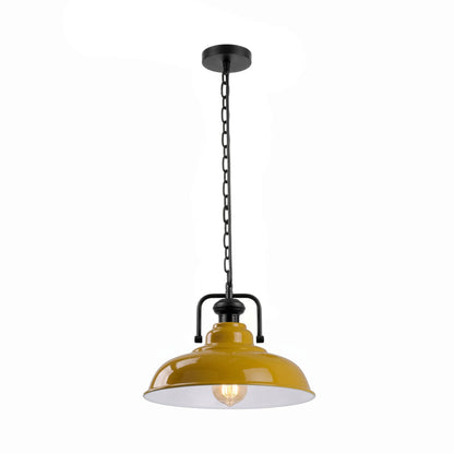 Industrial Chain Pendant Light – Black Yoke Holder, Metal Shade, E27 - Black & White, Gloss Metal 32 cm Yellow, Without Bulb