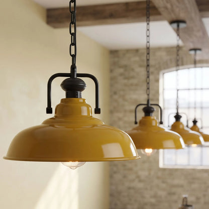 Industrial Chain Pendant Light – Black Yoke Holder, Metal Shade, E27