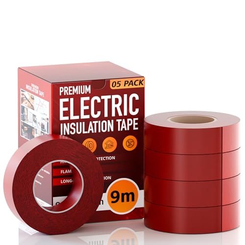Electrical Insulation Tape 9m x 17mm Red PVC Flame Retardant Wire Repair - Pack of 5