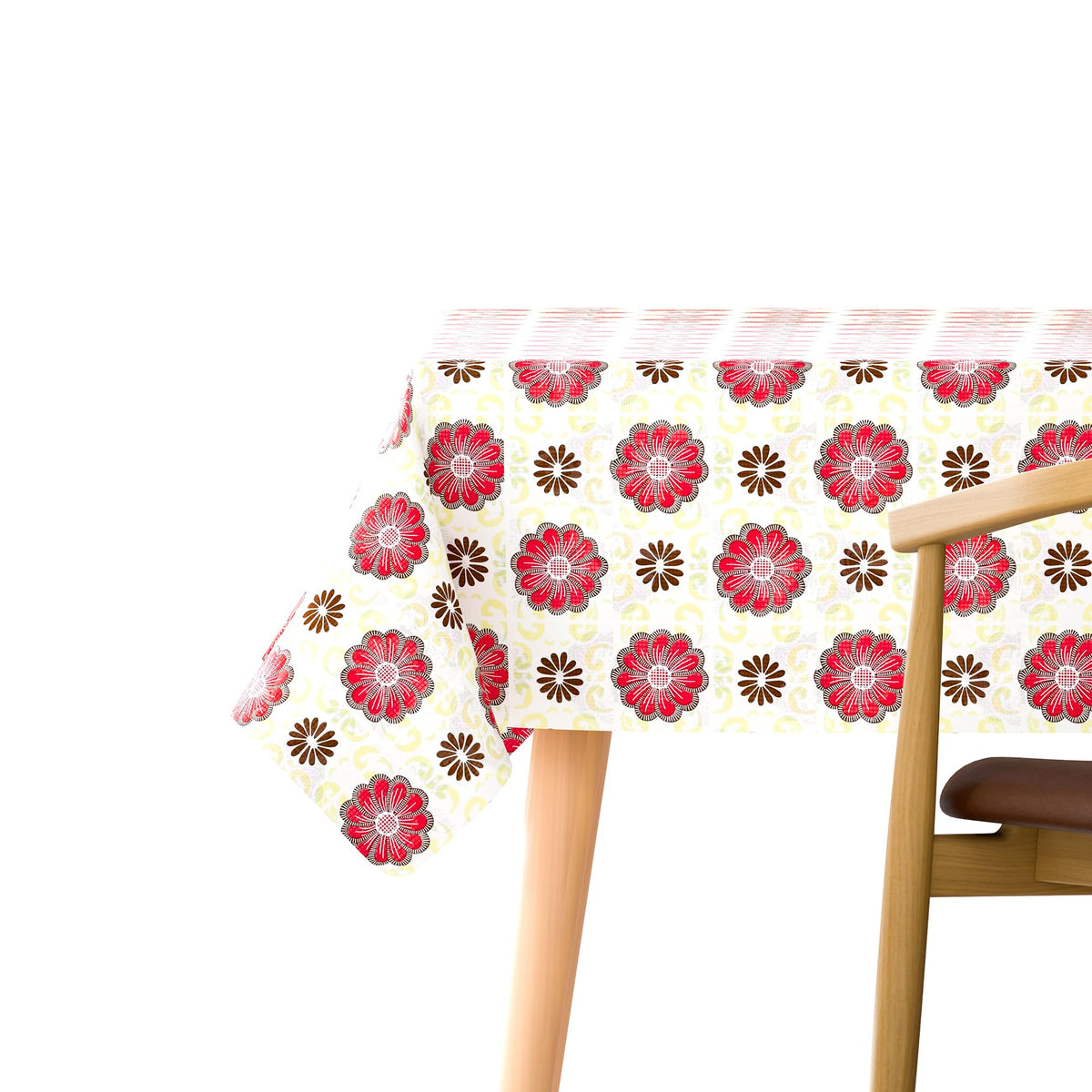 Floral Tablecloth – 4 Prints, Square or Rectangular, Wipe-Clean Polyester - Red Daisy Medallions, 152cm x 152cm