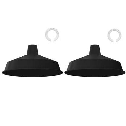 Industrial Enamel Lamp Shade 40 cm – Easy Fit, 6 Colours - Black, Pack of 2, 40 cm with Reducer Ring
