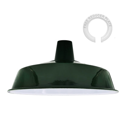 Industrial Enamel Lamp Shade 40 cm – Easy Fit, 6 Colours - Green, Single, 40 cm with Reducer Ring