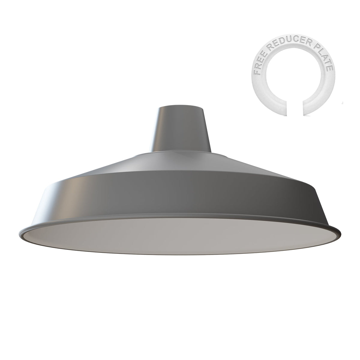 Industrial Enamel Lamp Shade 40 cm – Easy Fit, 6 Colours - Grey, Single, 40 cm with Reducer Ring