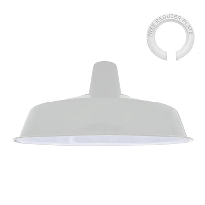 Industrial Enamel Lamp Shade 40 cm – Easy Fit, 6 Colours - White, Single, 40 cm with Reducer Ring