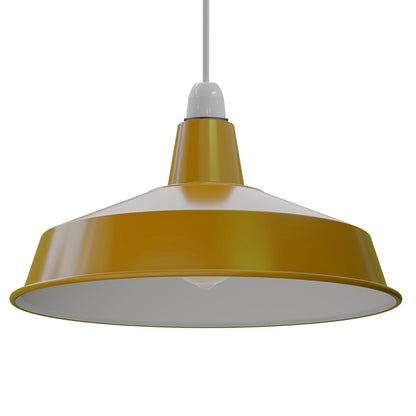 Industrial Enamel Lamp Shade 40 cm – Easy Fit, 6 Colours - Yellow, Single, 40 cm with Reducer Ring