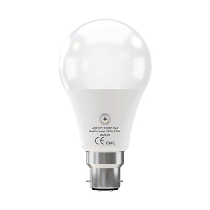 6 Pack - B22 LED Bulb SMD A55-HP 5W Cool White 6400K Non Dimmable