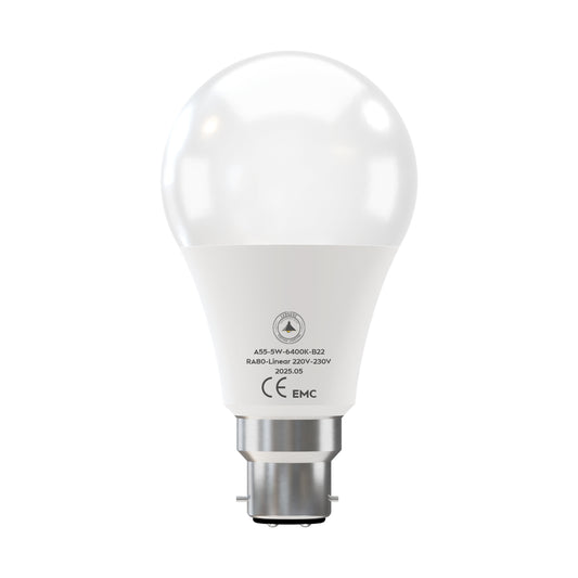 6 Pack - B22 LED Bulb SMD A55-HP 5W Cool White 6400K Non Dimmable