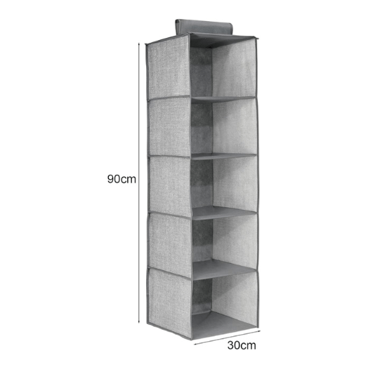 Hanging Wardrobe Organiser – 4 or 5 Shelves, Grey or Black, 1 or 2 Pack - photo 4
