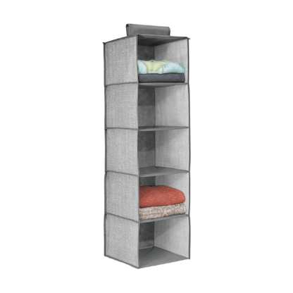 Hanging Wardrobe Organiser – 4 or 5 Shelves, Grey or Black, 1 or 2 Pack