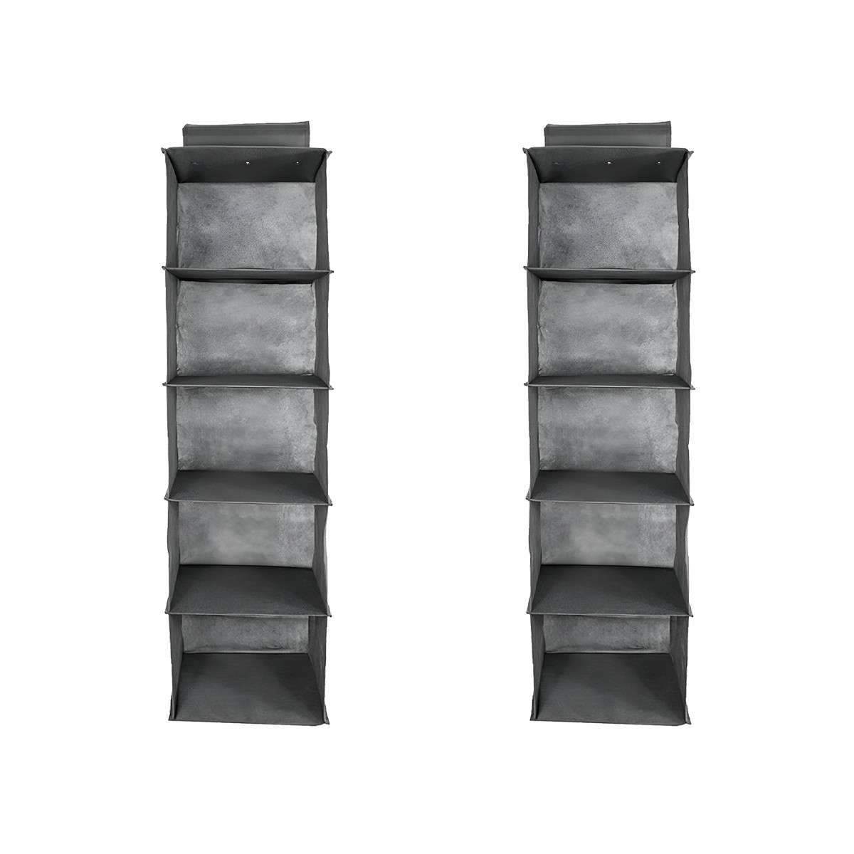 Hanging Wardrobe Organiser – 4 or 5 Shelves, Grey or Black, 1 or 2 Pack - Black, 5 Shelves, 2 Organisers