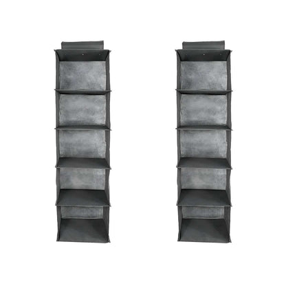 Hanging Wardrobe Organiser – 4 or 5 Shelves, Grey or Black, 1 or 2 Pack - Black, 5 Shelves, 2 Organisers