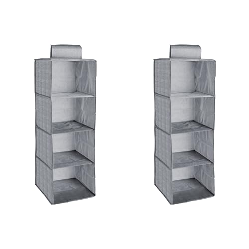 Hanging Wardrobe Organiser – 4 or 5 Shelves, Grey or Black, 1 or 2 Pack - Grey, 4 Shelves, 2 Organisers
