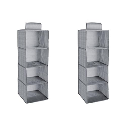 Hanging Wardrobe Organiser – 4 or 5 Shelves, Grey or Black, 1 or 2 Pack - Grey, 4 Shelves, 2 Organisers