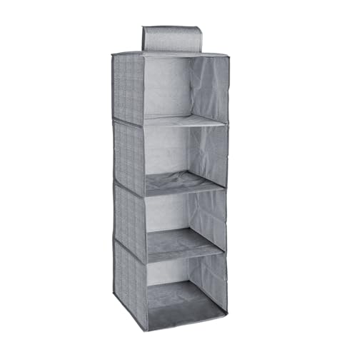 Hanging Wardrobe Organiser – 4 or 5 Shelves, Grey or Black, 1 or 2 Pack - Grey, 4 Shelves, 1 Organiser