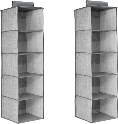 Hanging Wardrobe Organiser – 4 or 5 Shelves, Grey or Black, 1 or 2 Pack - Grey, 5 Shelves, 2 Organisers