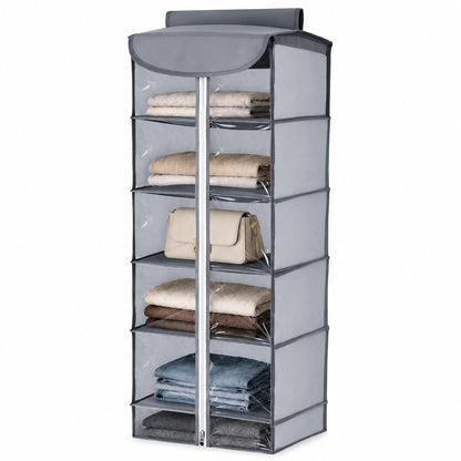 Hanging Wardrobe Organiser – 4 or 5 Shelves, Grey or Black, 1 or 2 Pack - Grey, 5 Shelves, Zip Cover, 1 Organiser