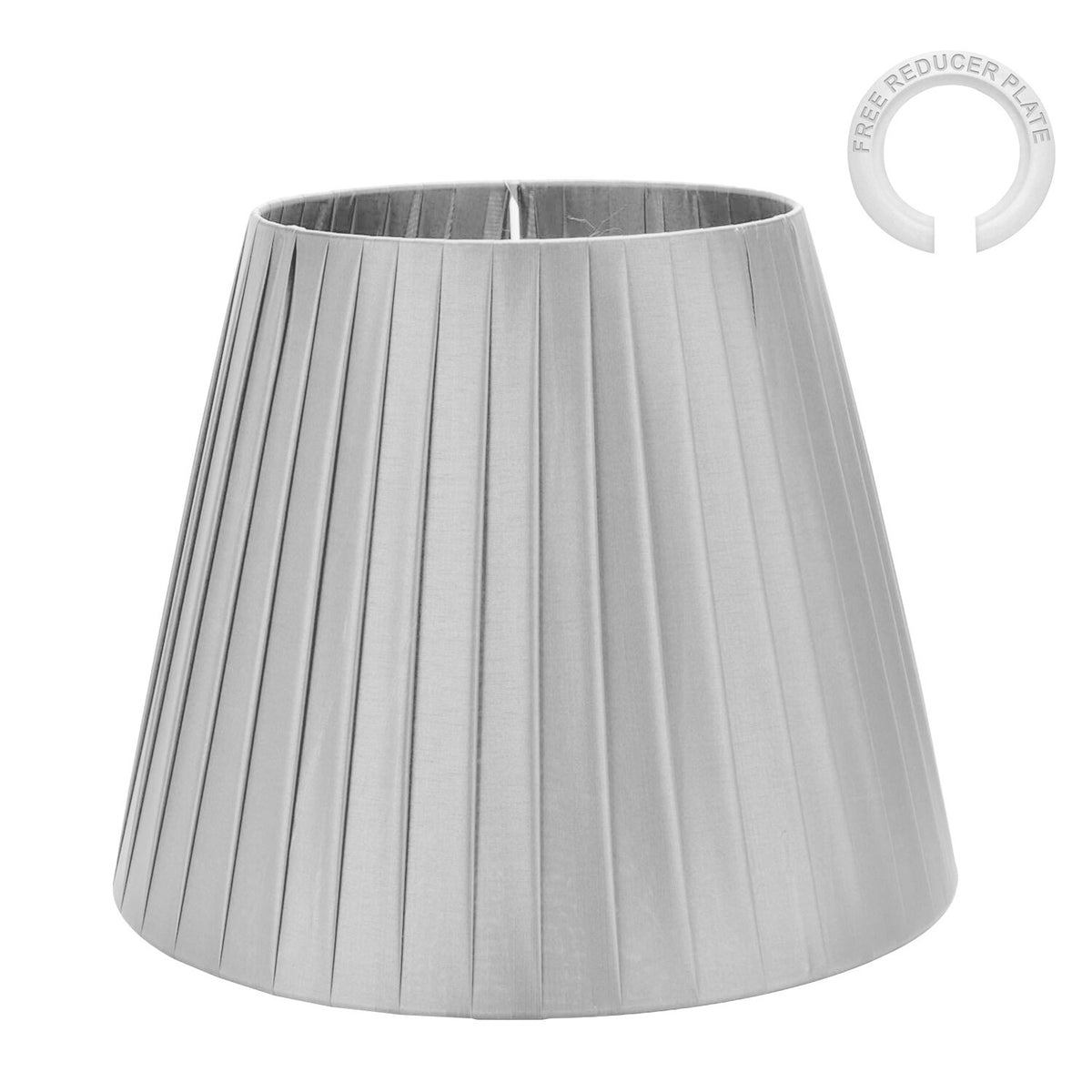 Fabric Lamp Shade 16-30 cm – Linen, Pleated or Cone, Easy Fit - Silver, 28 cm, Single