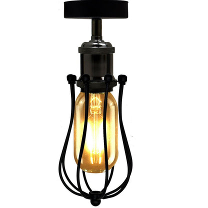Industrial Flush Mount Ceiling Light with Cage Shade – E27 - photo 6
