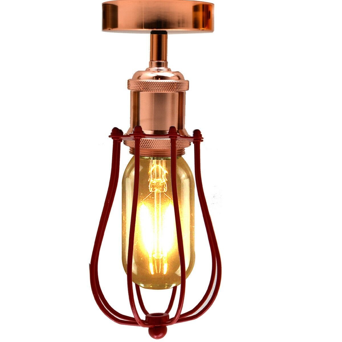 Industrial Flush Mount Ceiling Light with Cage Shade – E27 - photo 9