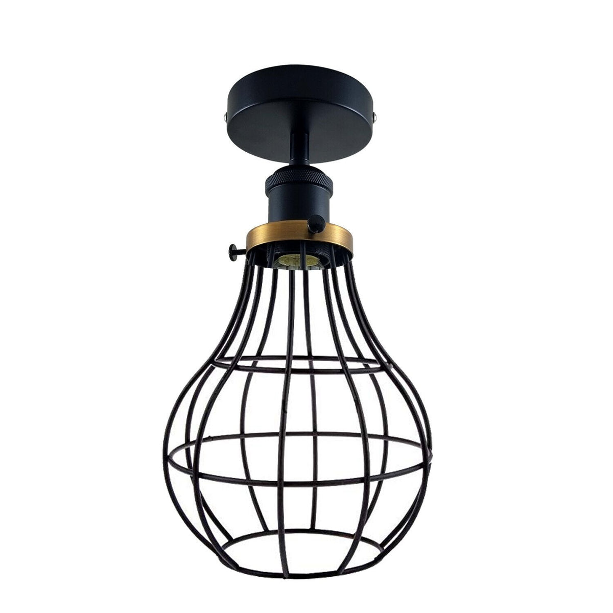 Industrial Flush Mount Ceiling Light with Cage Shade – E27 - Black, Balloon Cage Black, Without Bulb