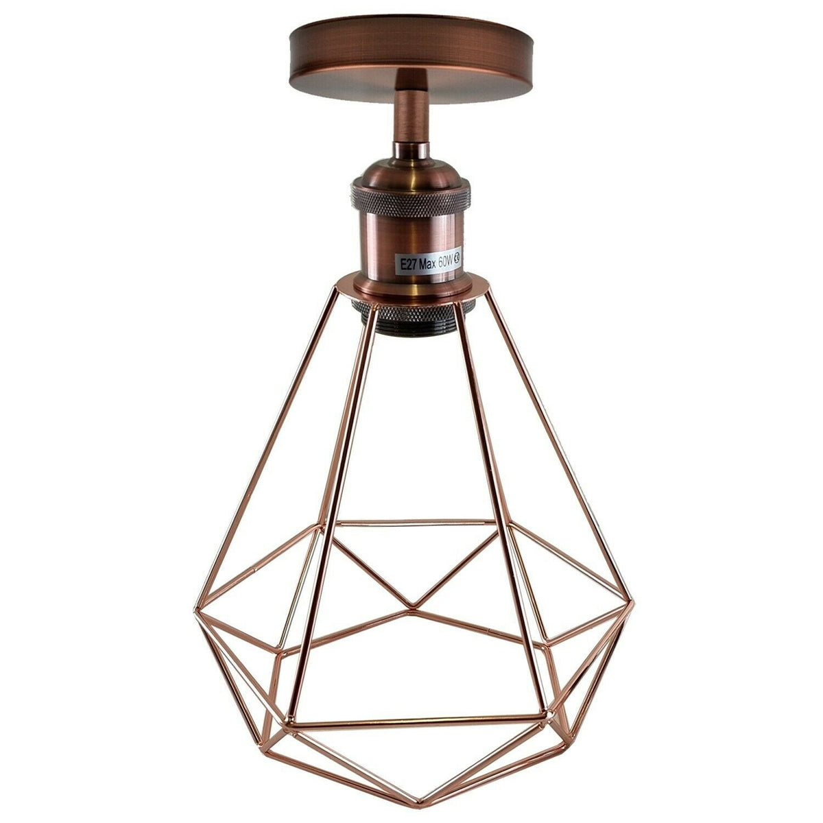 Industrial Flush Mount Ceiling Light with Cage Shade – E27 - Copper, Wire Cage Rose Gold, Without Bulb