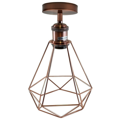 Industrial Flush Mount Ceiling Light with Cage Shade – E27 - Copper, Wire Cage Rose Gold, Without Bulb