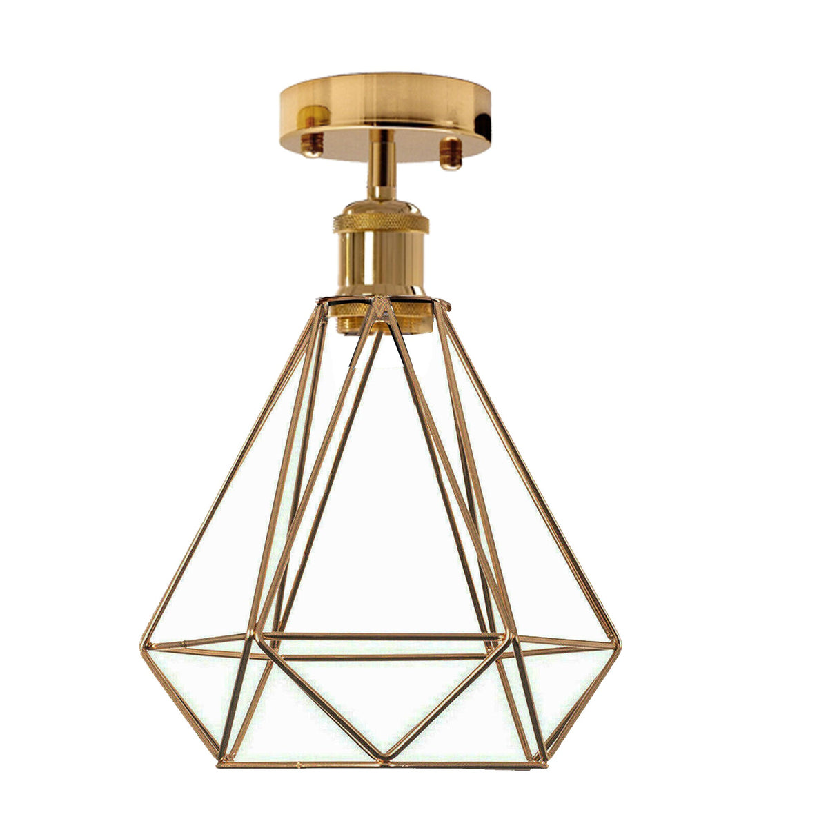 Industrial Flush Mount Ceiling Light with Cage Shade – E27 - French Gold, Diamond Cage Gold, Without Bulb