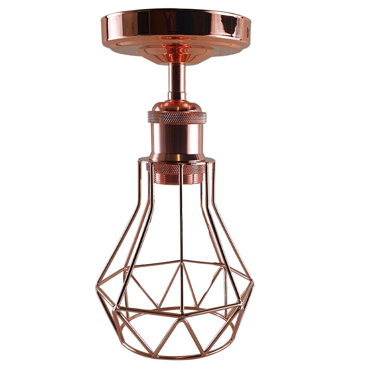 Industrial Flush Mount Ceiling Light with Cage Shade – E27 - Rose Gold, Cage Rose Gold, Without Bulb