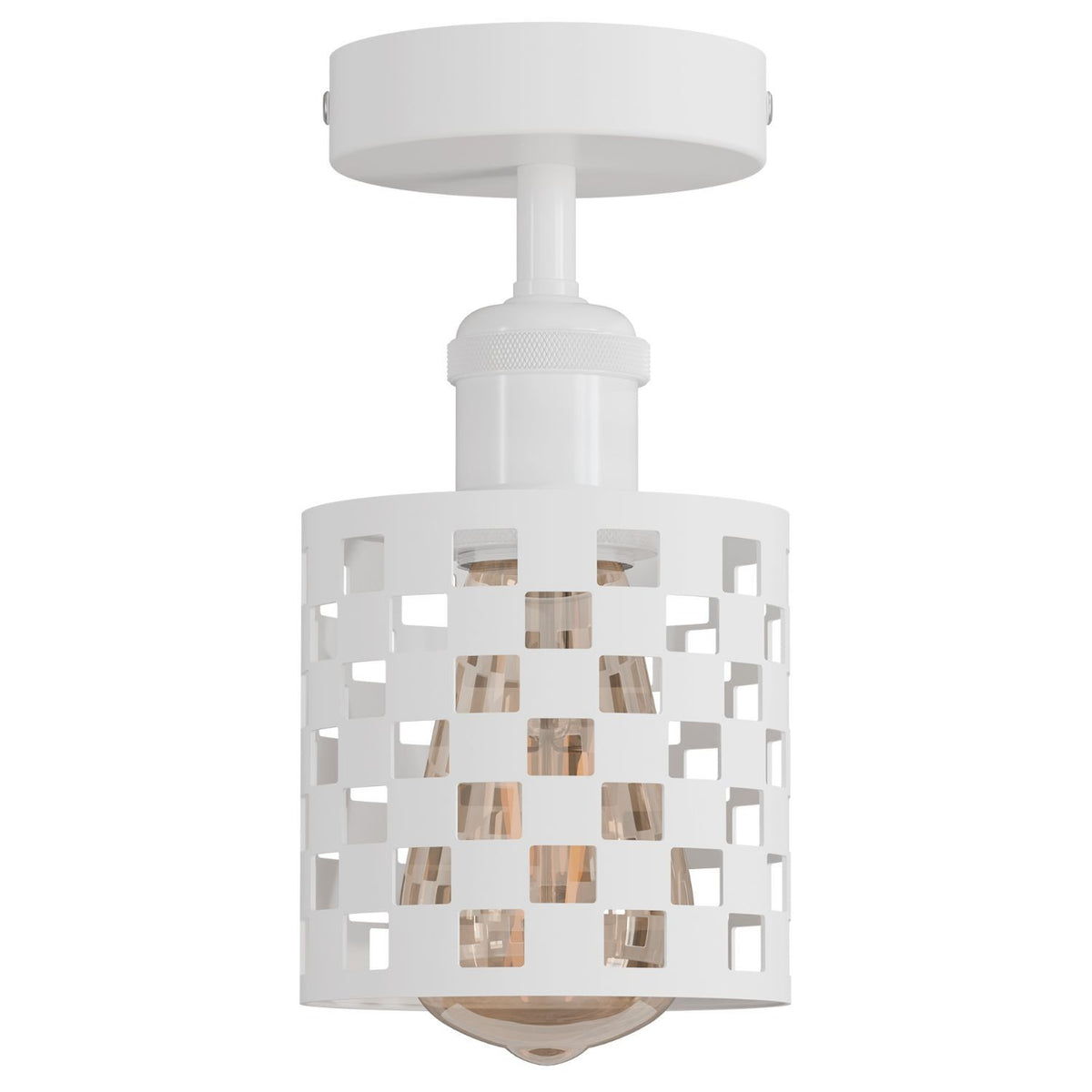 Industrial Flush Mount Ceiling Light with Cage Shade – E27 - White, Barrel Cage Style 1 White, Without Bulb