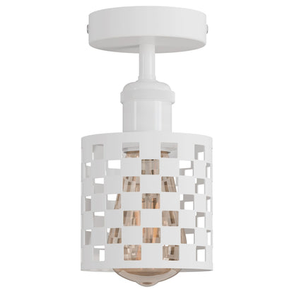 Industrial Flush Mount Ceiling Light with Cage Shade – E27 - White, Barrel Cage Style 1 White, Without Bulb