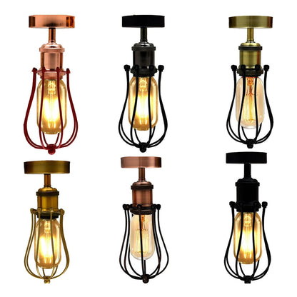 Industrial Flush Mount Ceiling Light with Cage Shade – E27