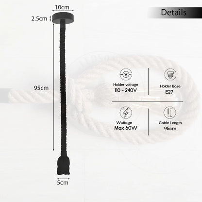 Black Rope Pendant Light – Twisted Rope Flex, 95 cm, E27