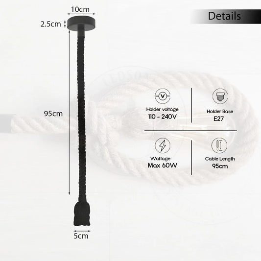 Black Rope Pendant Light – Twisted Rope Flex, 95 cm, E27