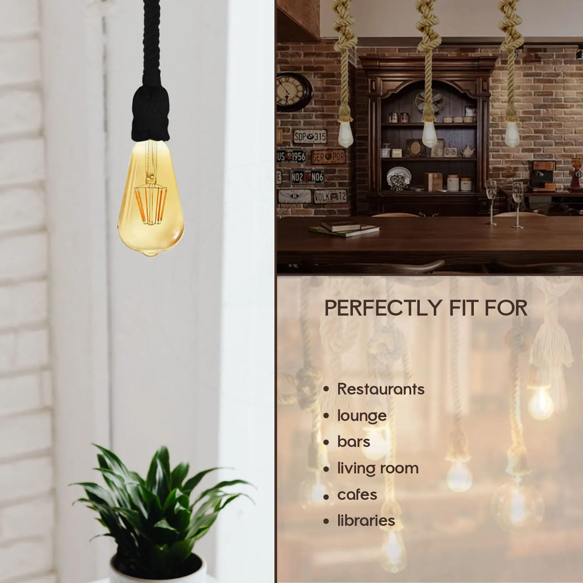 Black Rope Pendant Light – Twisted Rope Flex, 95 cm, E27 - photo 3