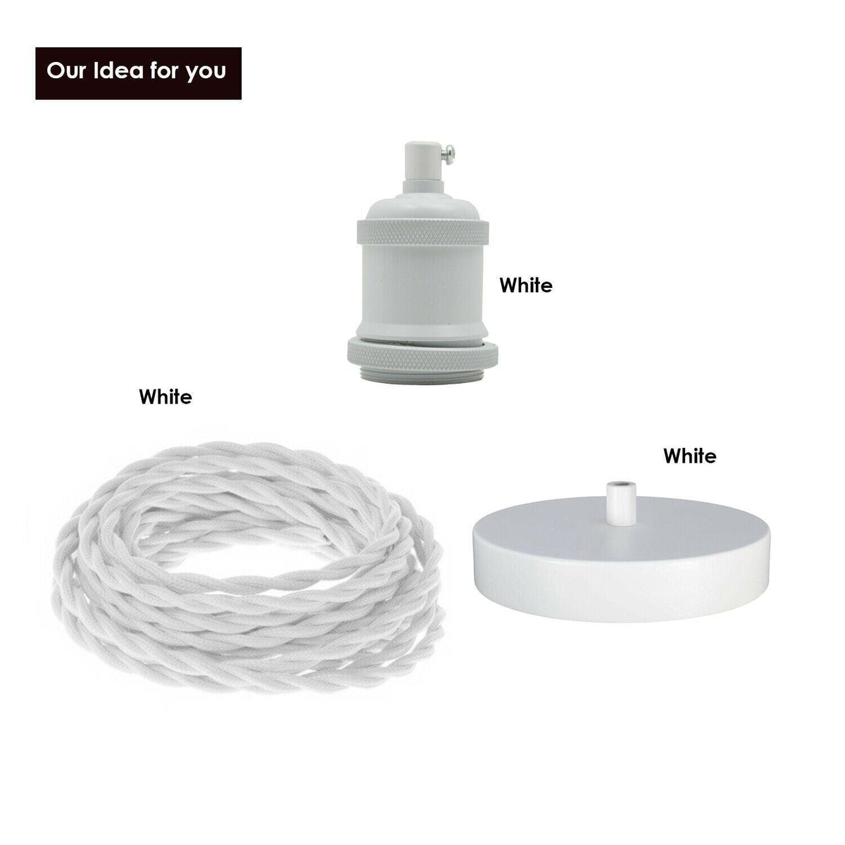 Fabric Cable Pendant Light Set – E27 Holder & Ceiling Rose, 8 Finishes - photo 3