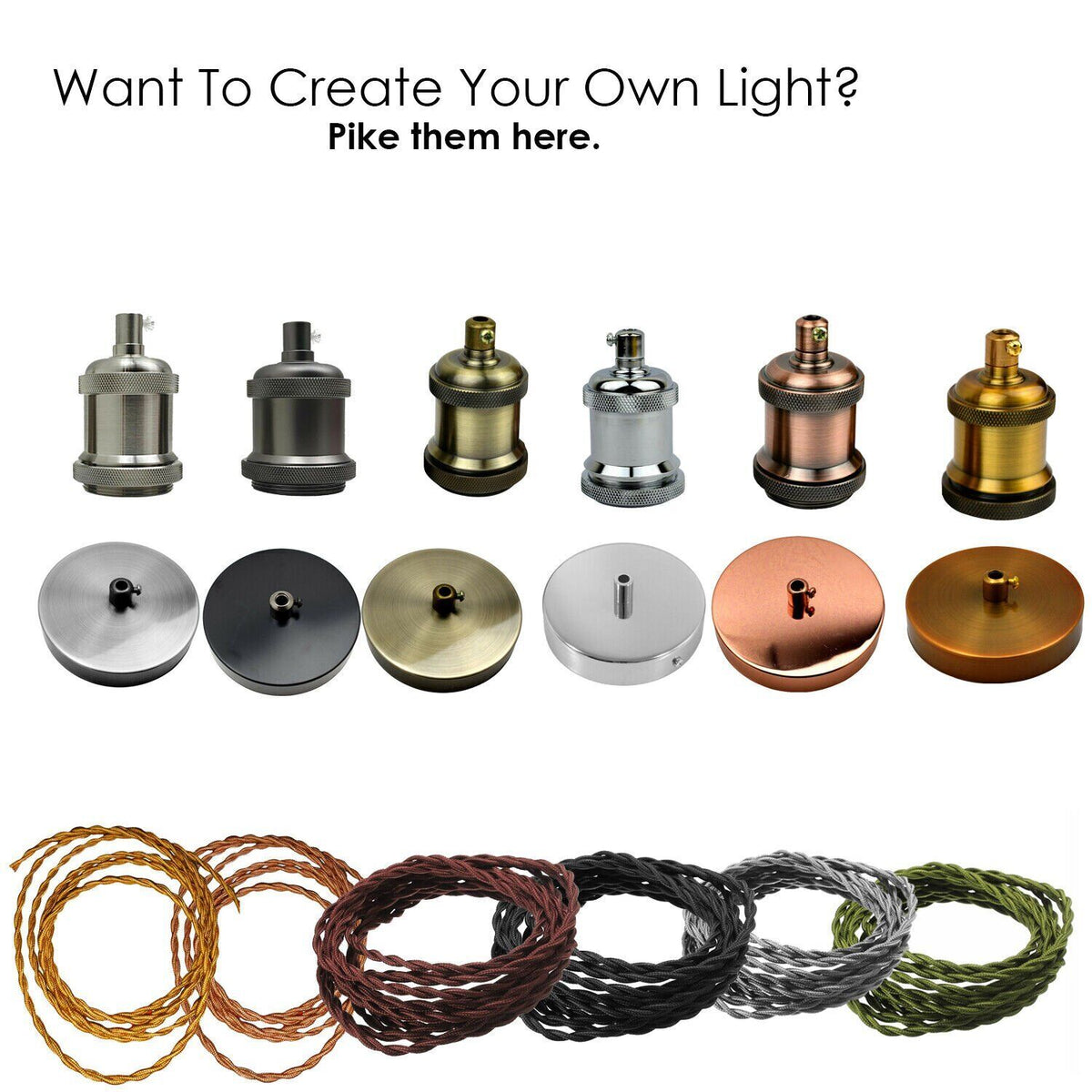 Fabric Cable Pendant Light Set – E27 Holder & Ceiling Rose, 8 Finishes - photo 6