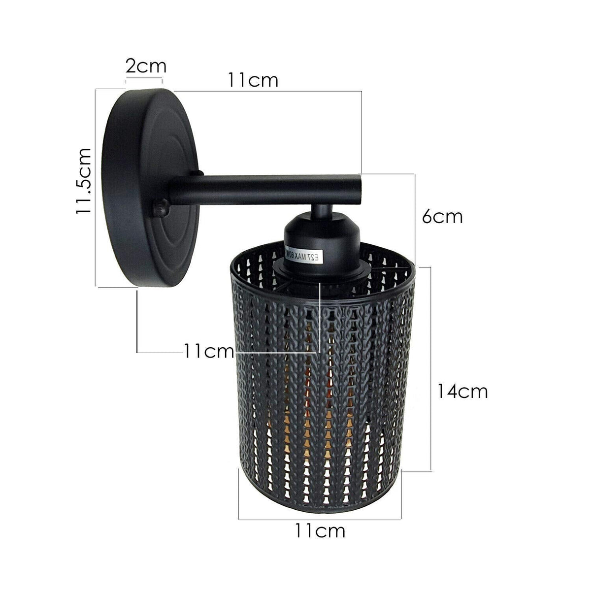 Flat Arm Wall Light with Cage – Black or Chrome, E27 - photo 3