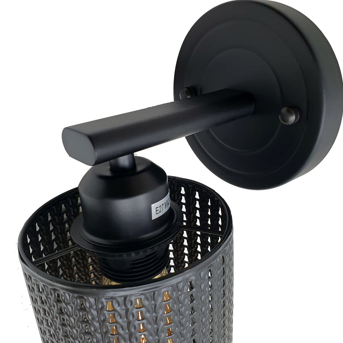 Flat Arm Wall Light with Cage – Black or Chrome, E27 - photo 4