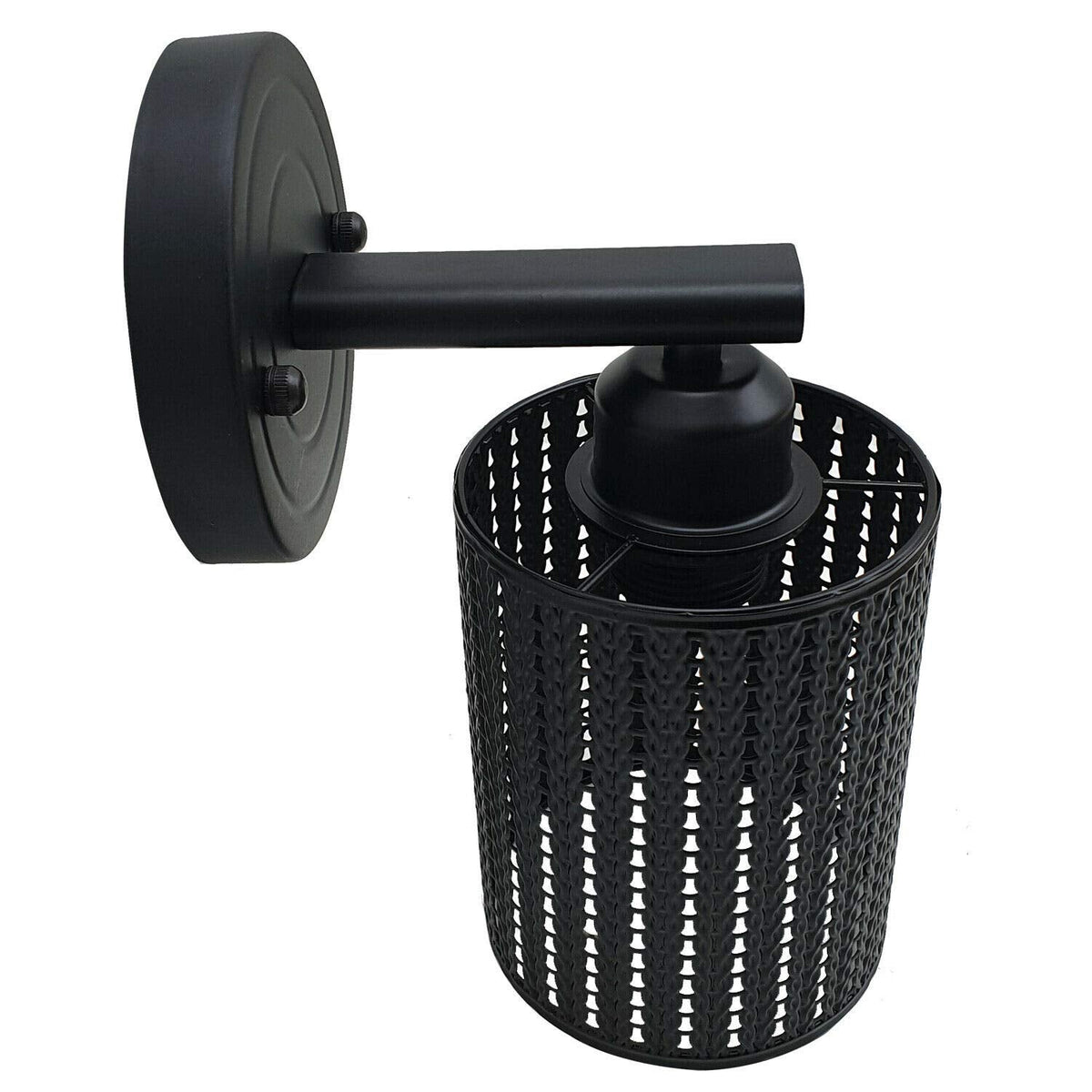 Flat Arm Wall Light with Cage – Black or Chrome, E27 - photo 5