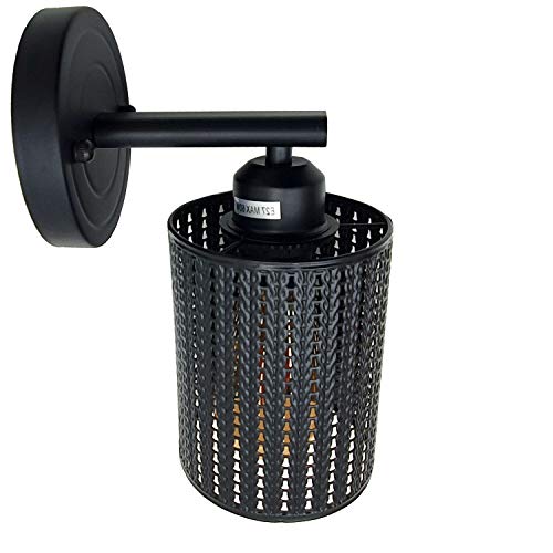 Flat Arm Wall Light with Cage – Black or Chrome, E27 - Chrome, Round Cage Chrome, Without Bulb