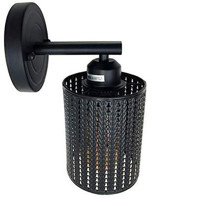 Flat Arm Wall Light with Cage – Black or Chrome, E27 - Chrome, Round Cage Chrome, Without Bulb