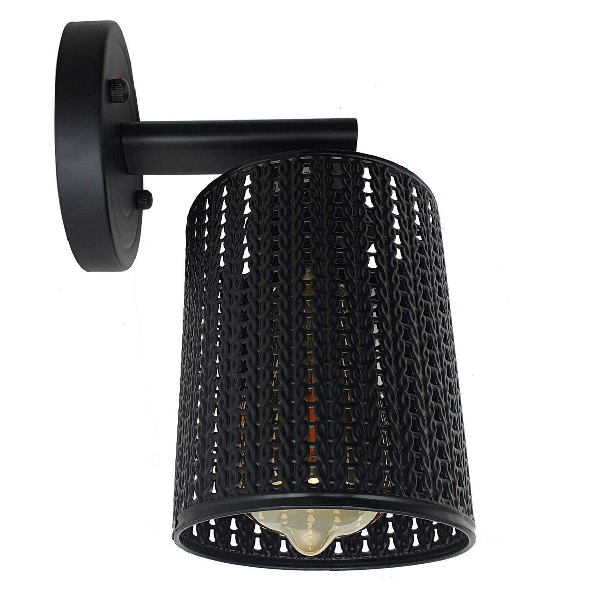 Flat Arm Wall Light with Cage – Black or Chrome, E27 - photo 2