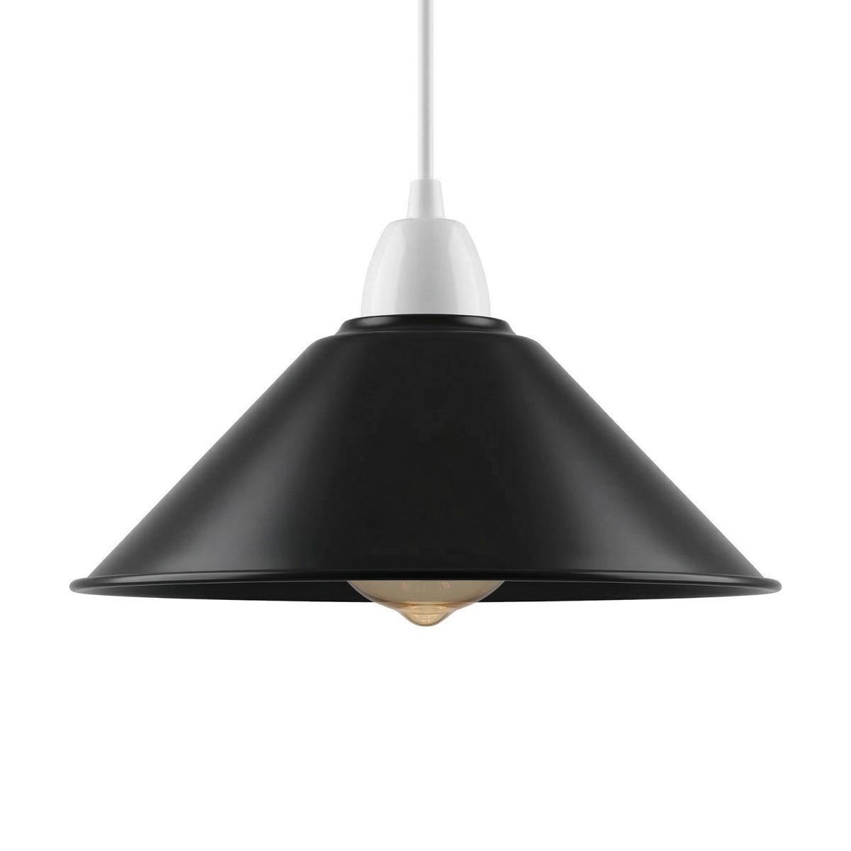 Flat Cone Lamp Shade 22 cm – Easy Fit, 28 Colours - Black, 22 cm with Reducer Ring, Single