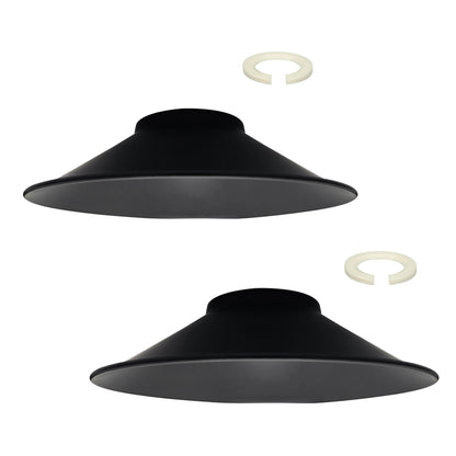 Flat Cone & Dome Lamp Shade – 25.5 or 32 cm, Easy Fit - Black, 32 cm with Reducer Ring, Pack of 2