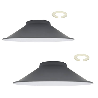Flat Cone & Dome Lamp Shade – 25.5 or 32 cm, Easy Fit - Grey, 32 cm with Reducer Ring, Pack of 2