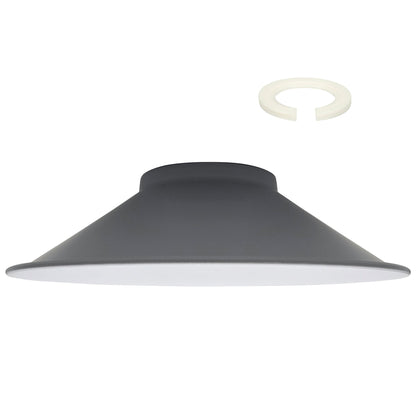 Flat Cone & Dome Lamp Shade – 25.5 or 32 cm, Easy Fit - Grey, 32 cm with Reducer Ring, Single